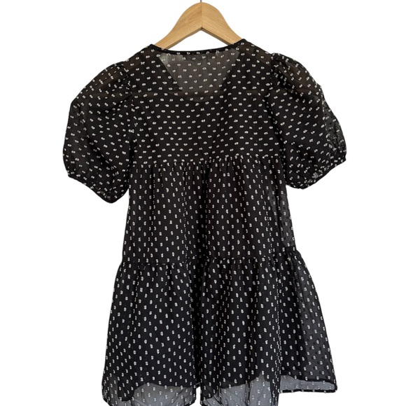 Zara Black and Silver Puff Sleeve V-Neck Sundress - Picture 2 of 5